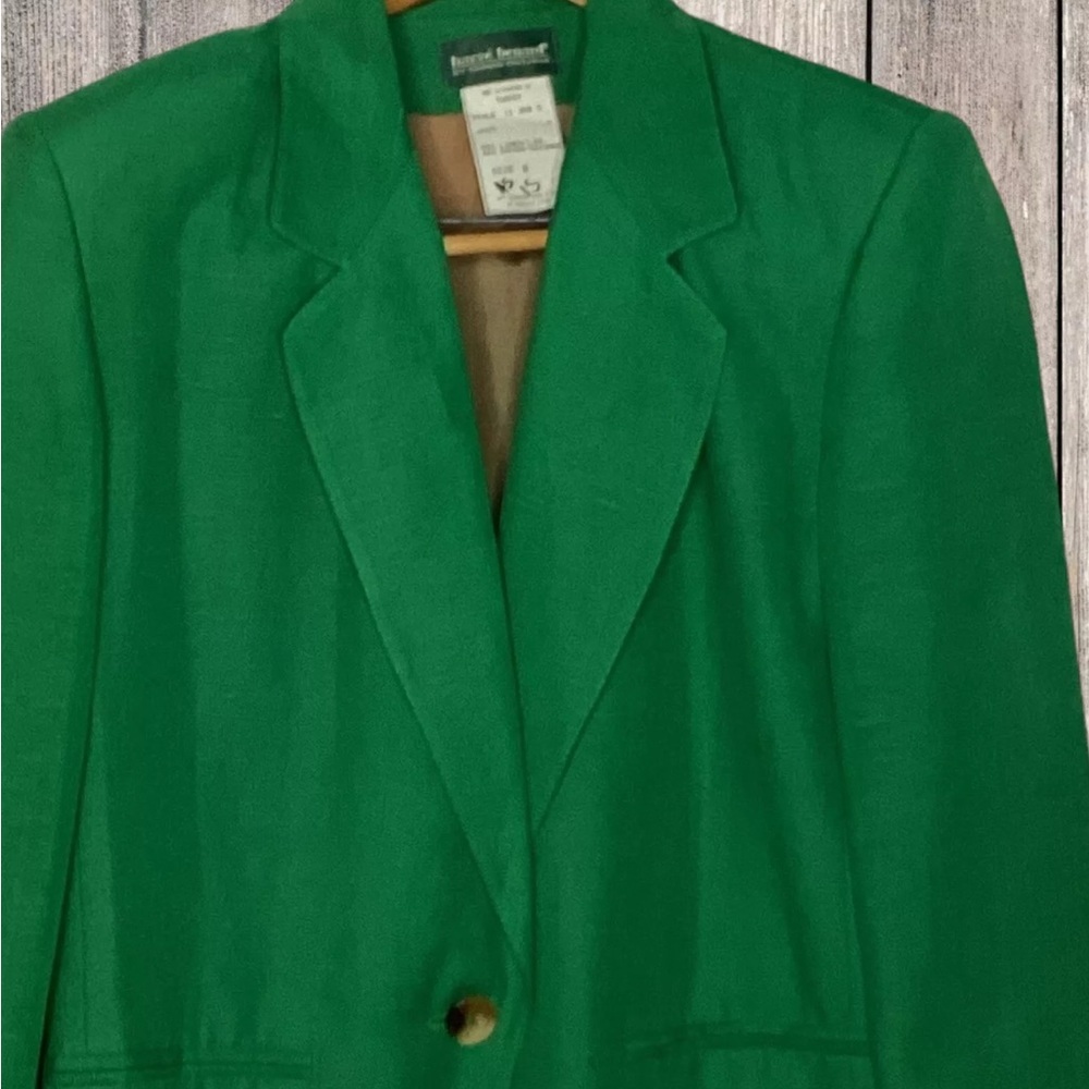 Vintage 80s Womens Size 8 Blazer Linen Blend Kelly Green Lined St Patrick’s Day - Picture 3 of 9